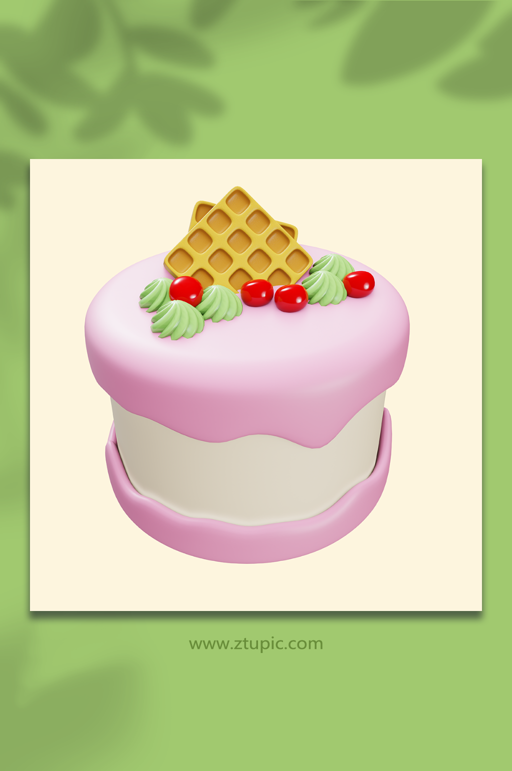 粉色生日蛋糕甜品3d立体模型素材