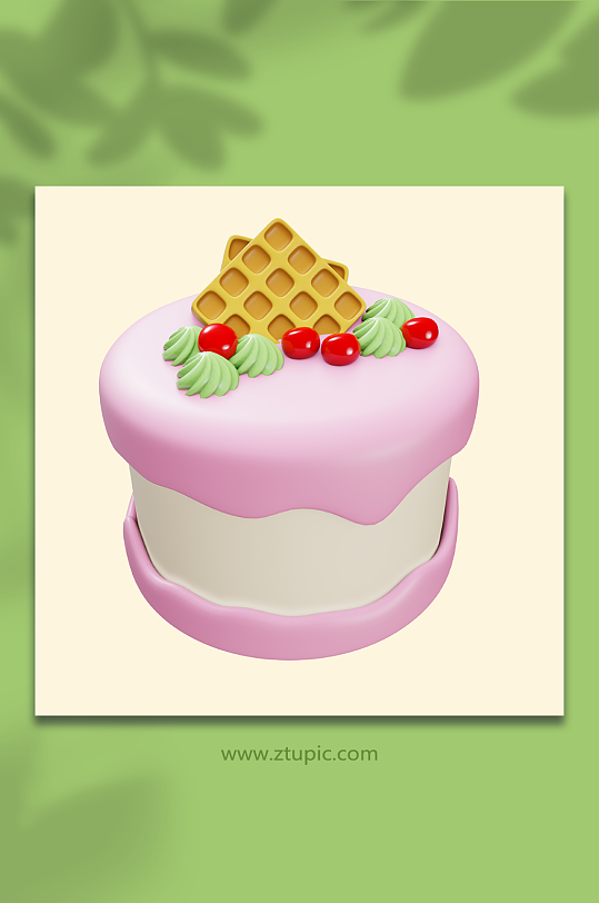 粉色生日蛋糕甜品3d立体模型