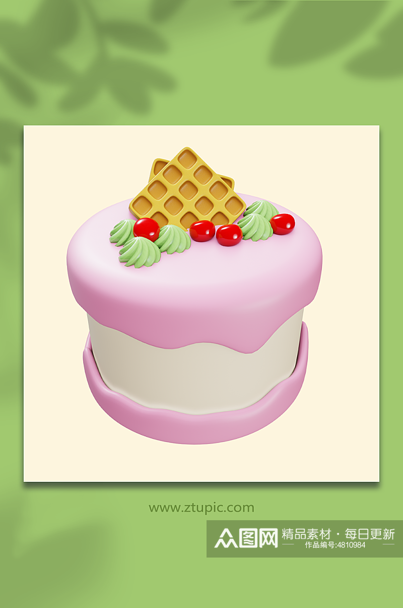 粉色生日蛋糕甜品3d立体模型素材