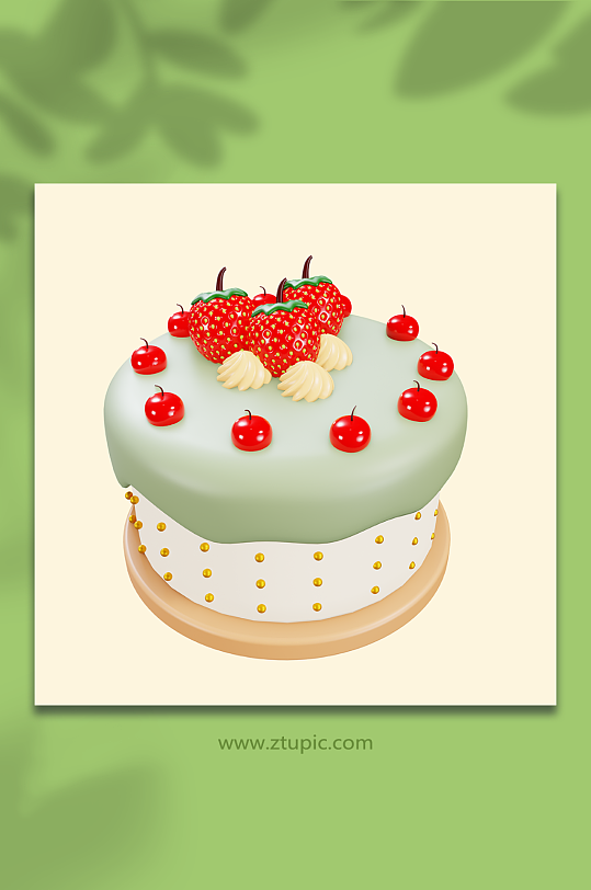 绿色生日蛋糕甜品3d立体模型