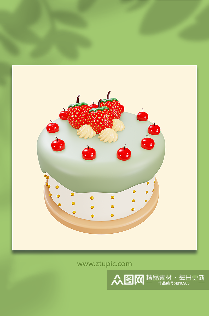 绿色生日蛋糕甜品3d立体模型素材