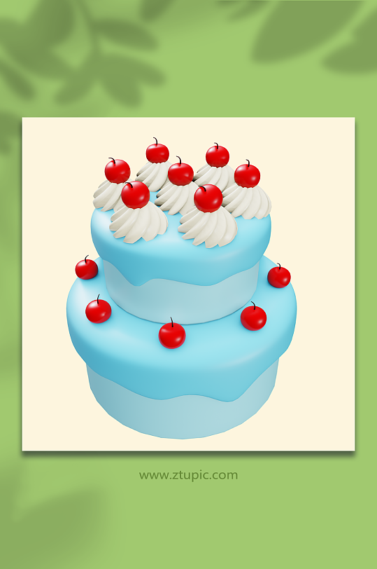 蓝色生日蛋糕甜品3d立体模型