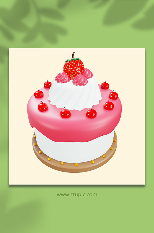 红色生日蛋糕甜品3d立体模型