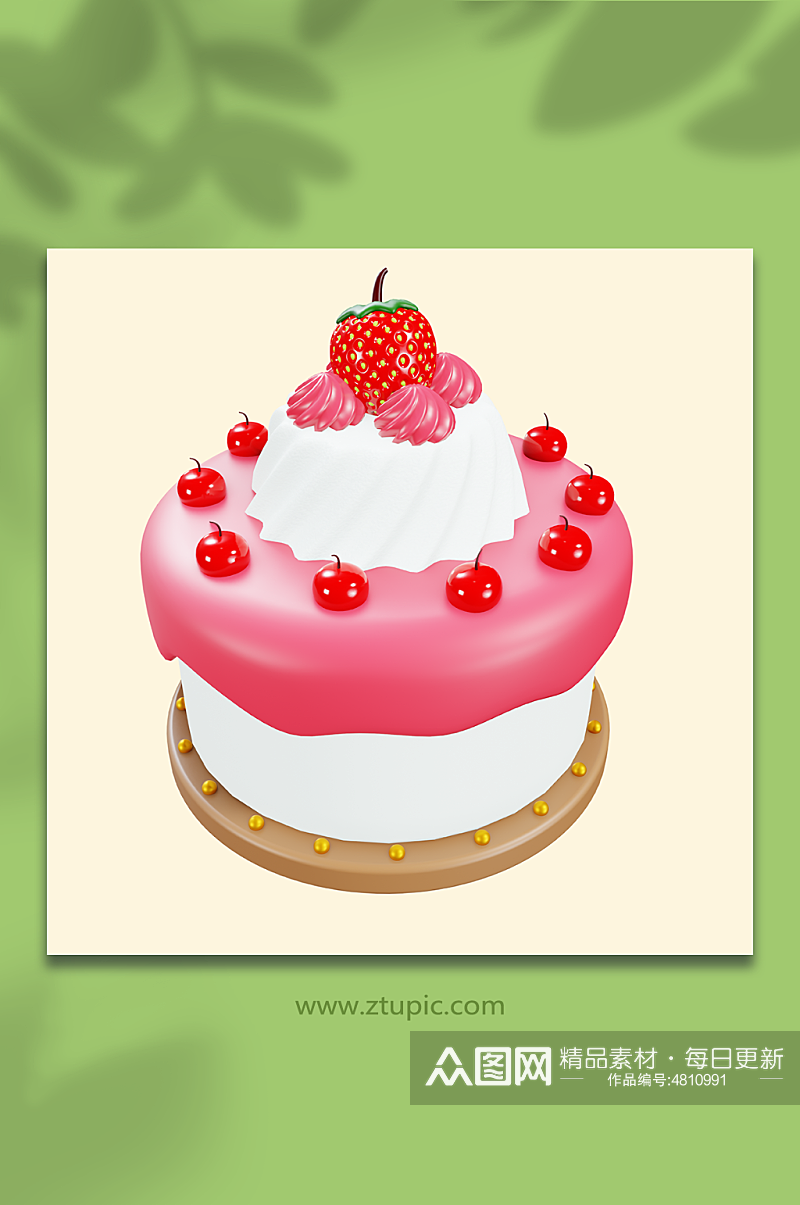 红色生日蛋糕甜品3d立体模型素材