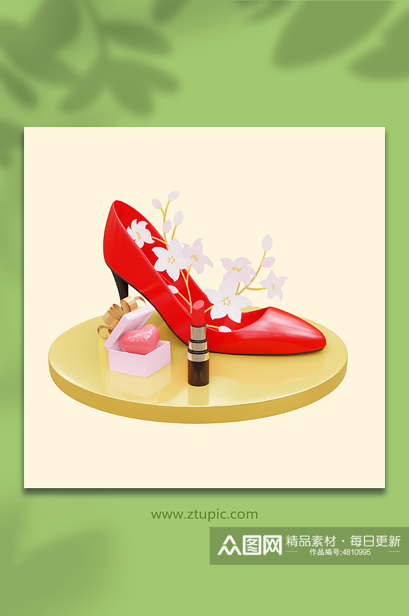 红色妇女节高跟鞋3d立体模型素材