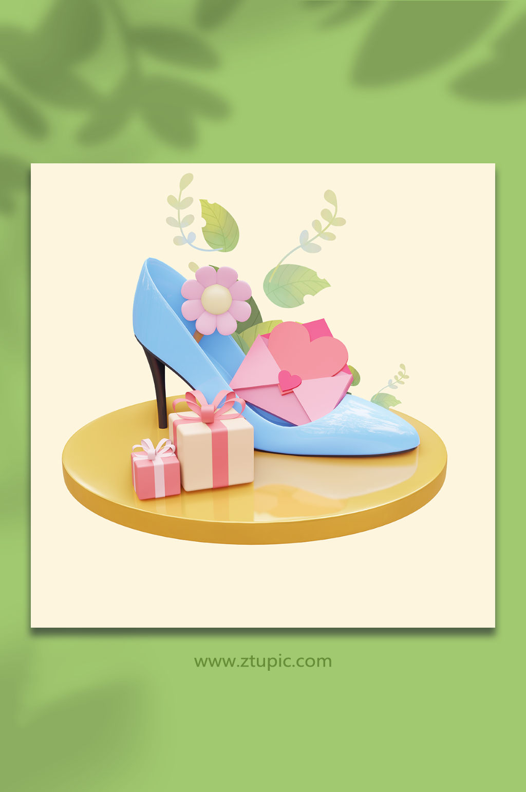 蓝色妇女节高跟鞋3d立体模型素材