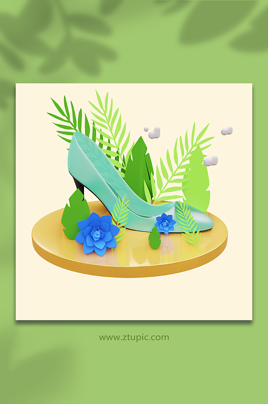 绿色女神节妇女节高跟鞋3d立体模型-众图网