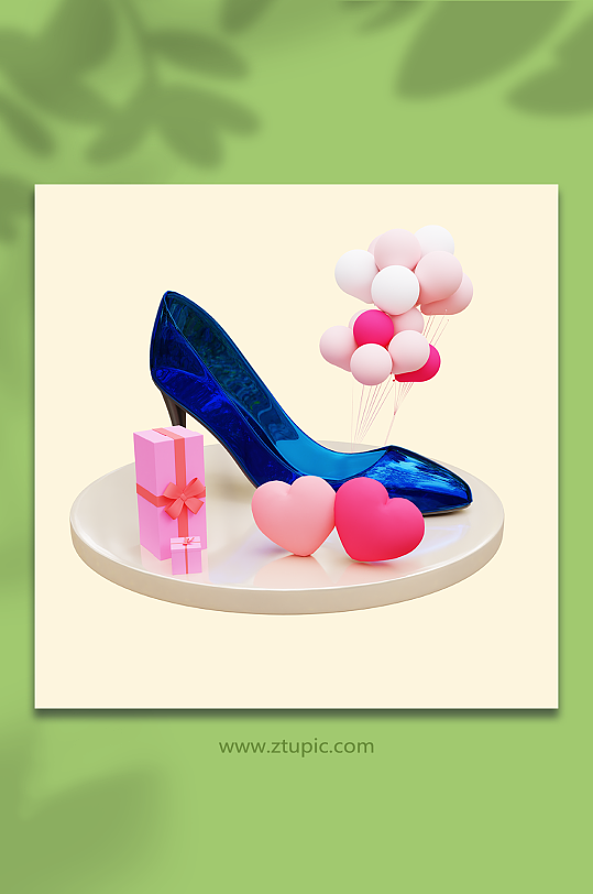 蓝色水晶妇女节高跟鞋3d立体模型