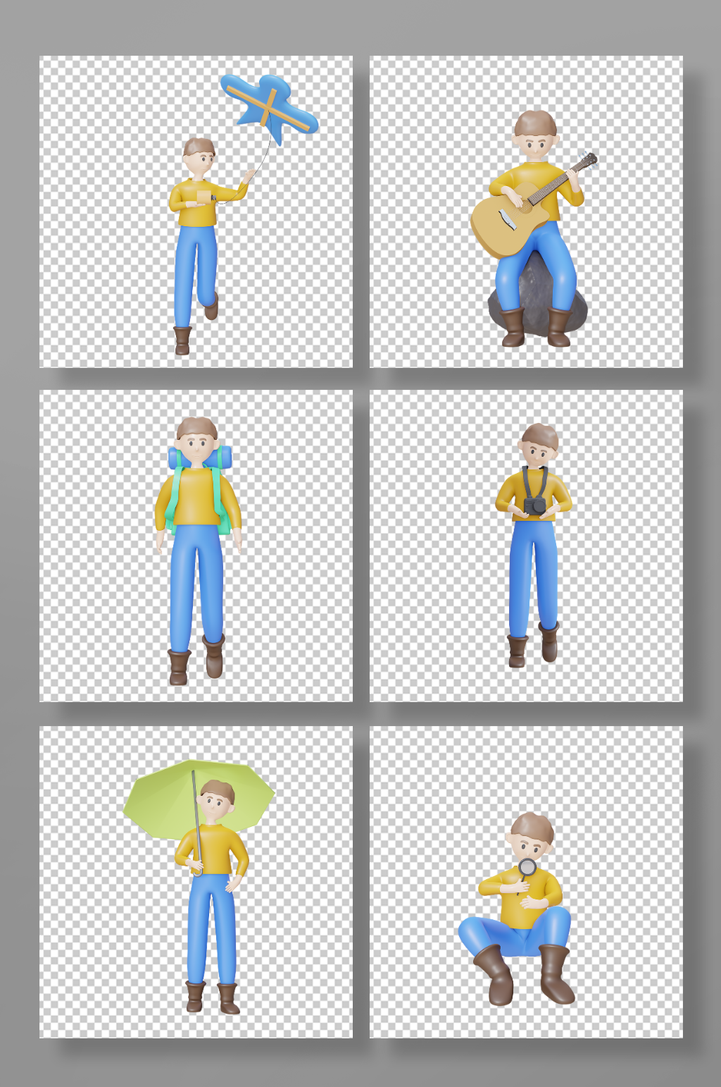 春游踏青卡通3d人物免扣元素素材