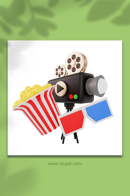 电影放映视频3d卡通模型摄像机爆米花眼镜-众图网