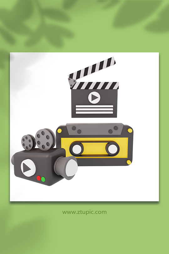 电影放映视频3d卡通模型摄像机磁带场记板-众图网