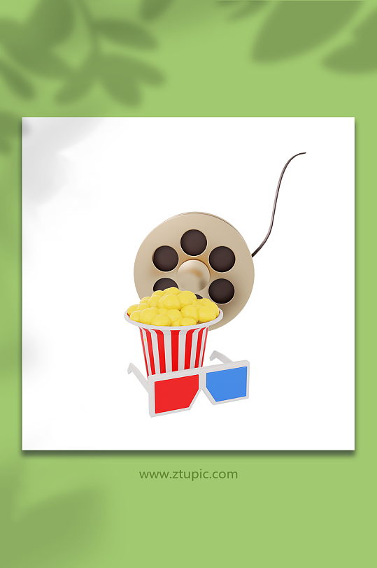 电影放映视频3d卡通模型放映带爆米花眼镜-众图网