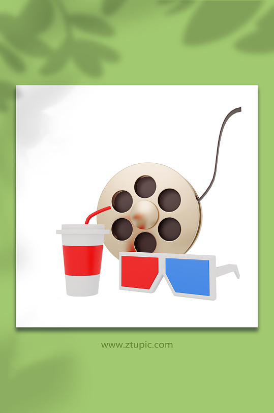 电影放映视频3d卡通模型放映带可乐眼镜-众图网