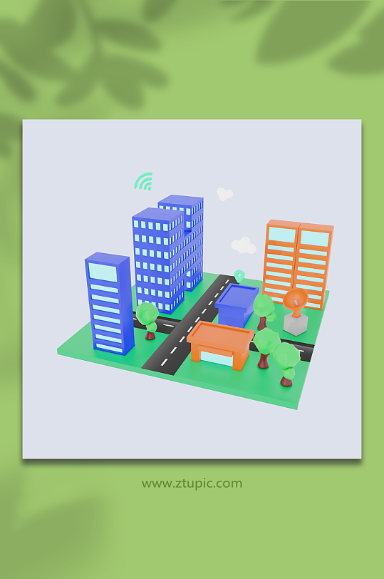 建筑5G线上彩色智慧城市3d卡通模型