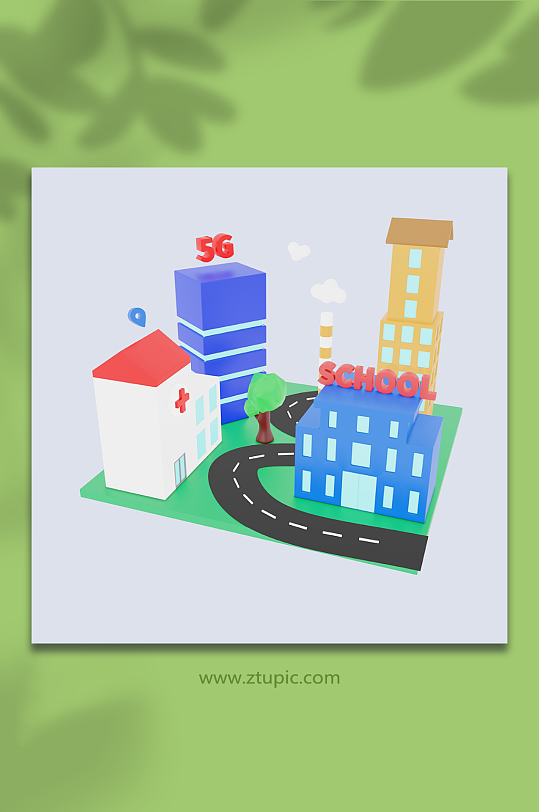 卡通5G线上智慧城市3d模型-众图网