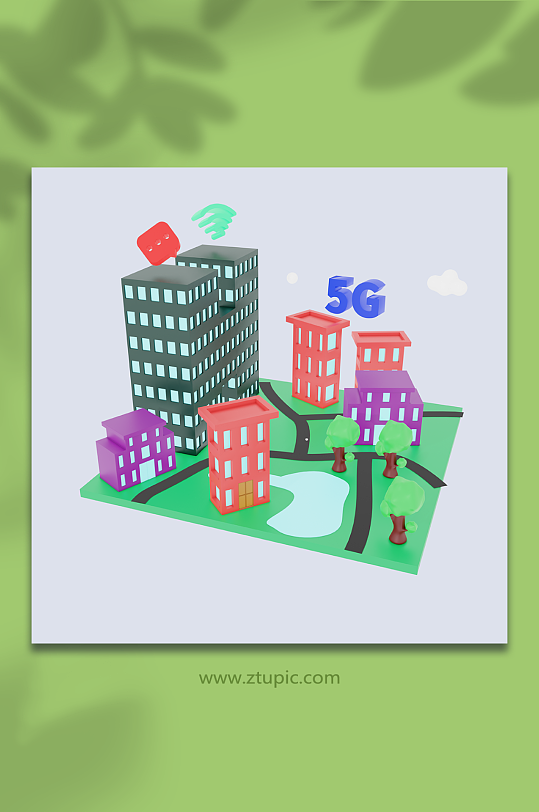 3d卡通建筑5G线上智慧城市模型-众图网