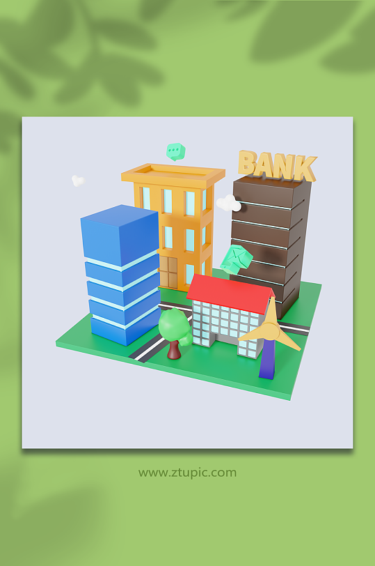 银行线上5G智慧城市3d卡通模型