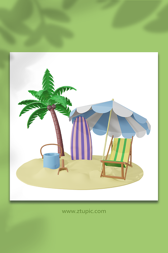 夏季沙滩场景3d场景-众图网