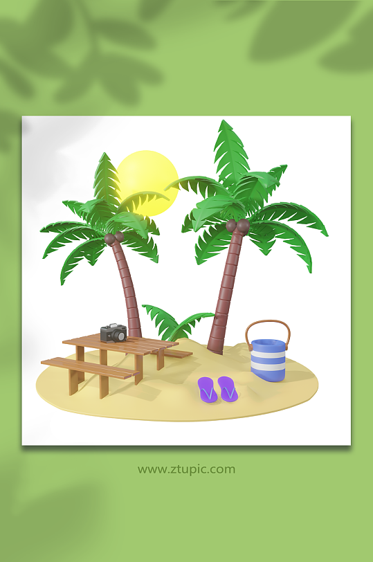 夏季卡通沙滩场景3d场景-众图网