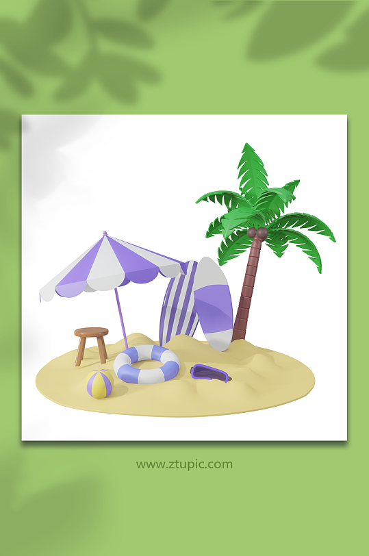 紫色夏季沙滩场景3d场景-众图网