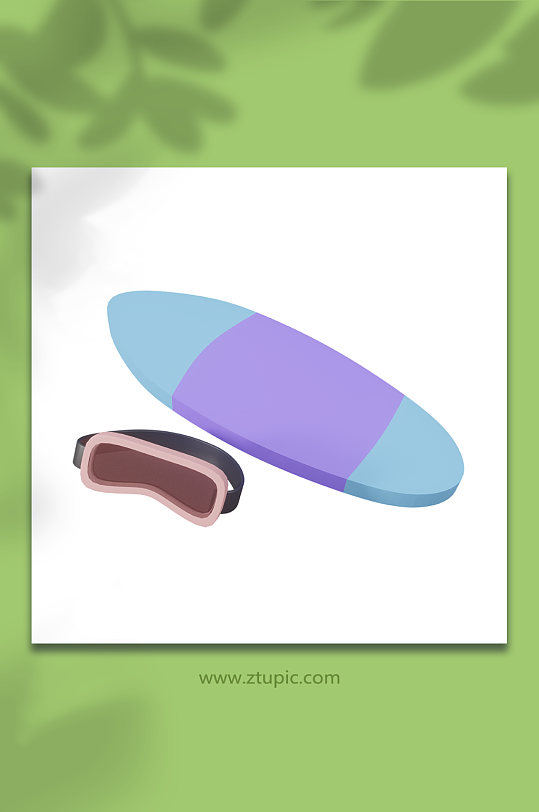 夏季沙滩场景3d模型冲浪板眼镜-众图网