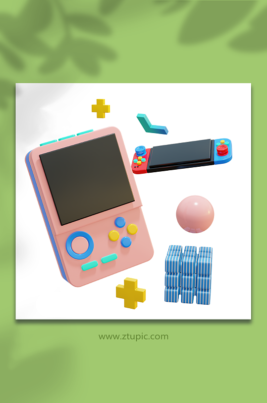 粉色3D立体娱乐游戏机电子设备模型