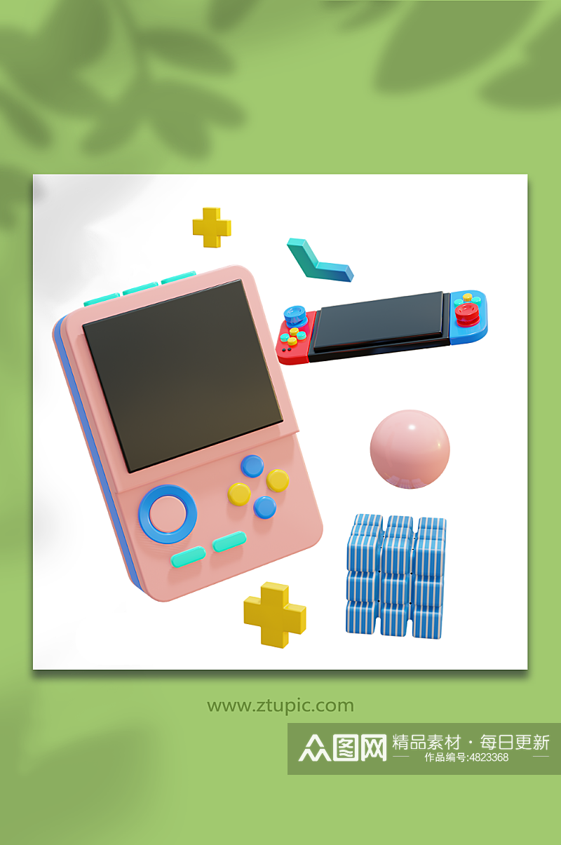 粉色3D立体娱乐游戏机电子设备模型素材