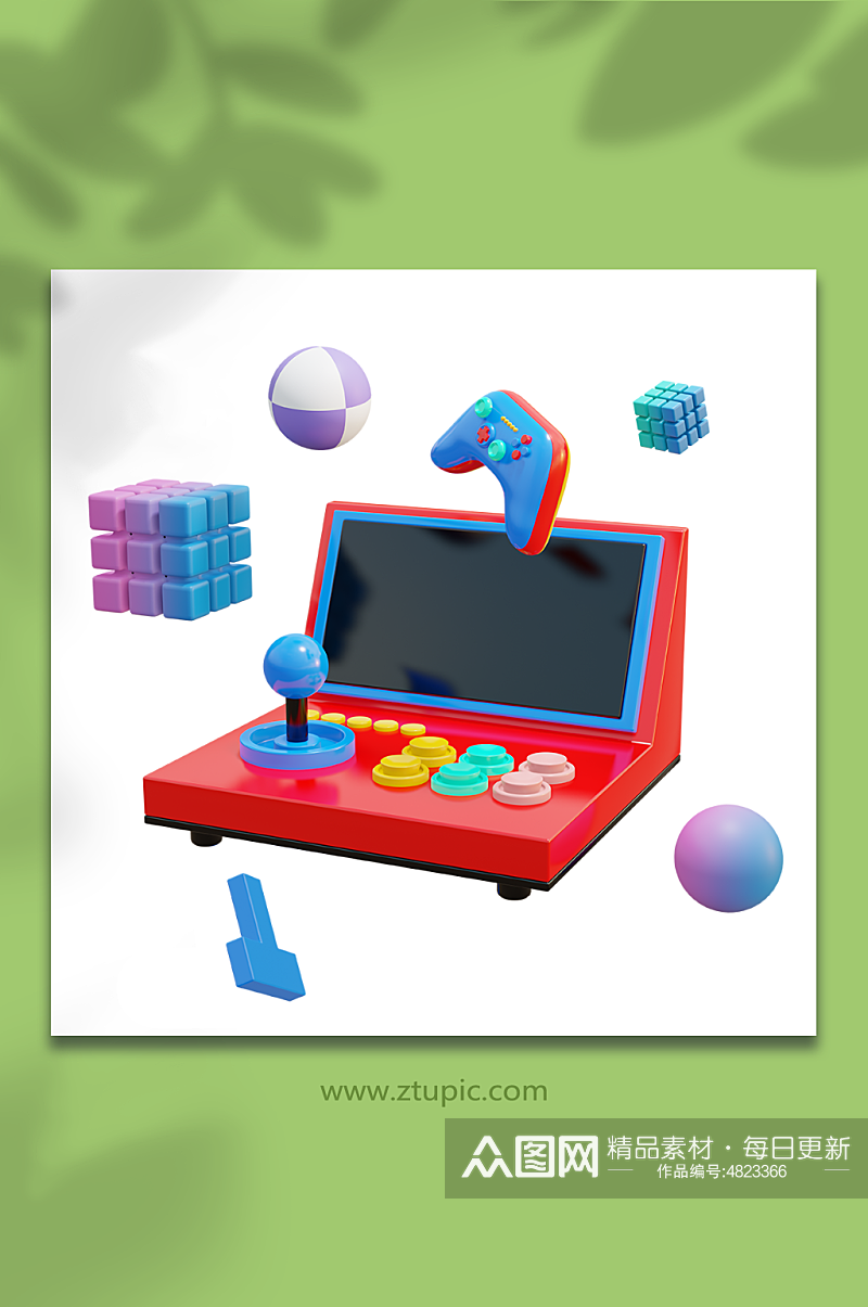 红色3D立体娱乐游戏机电子设备模型素材