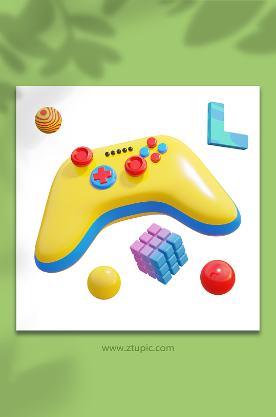 黄色3D立体娱乐游戏机电子设备模型-众图网