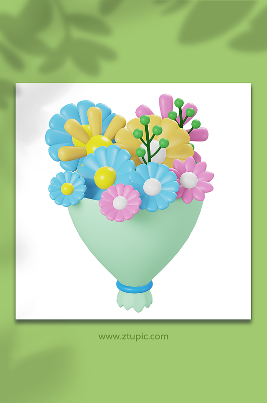 绿色卡通节日花束3d模型-众图网