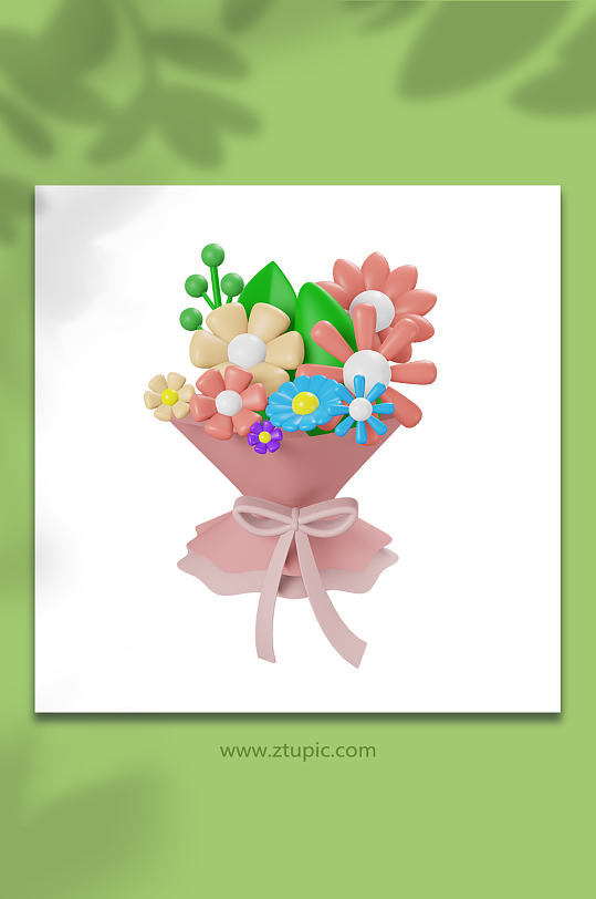 粉色卡通节日花束3d模型-众图网