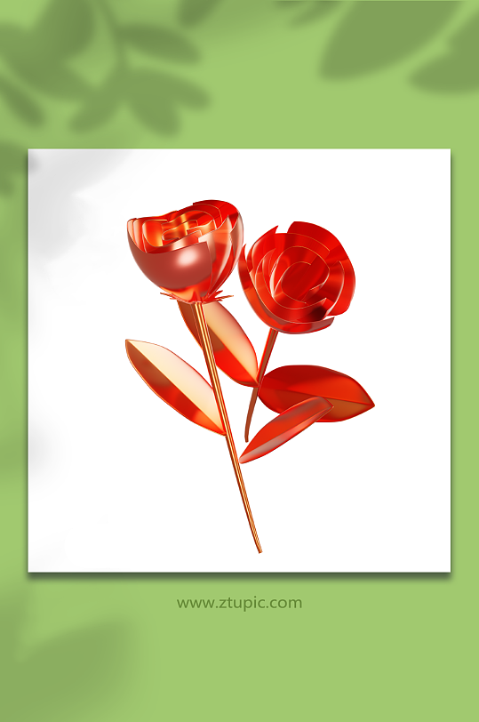 3d立体玫瑰金属花模型-众图网
