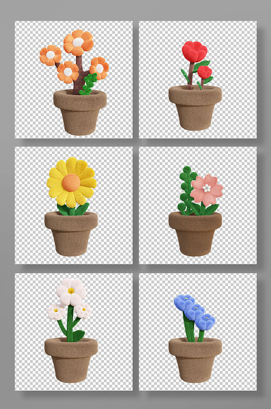 3d立体毛绒花模型免扣元素-众图网