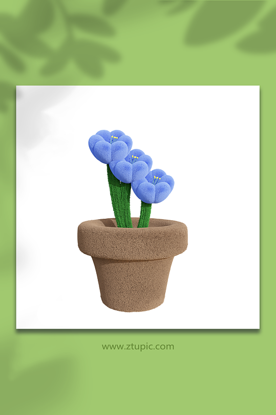 蓝色花盆栽毛绒风3d立体模型