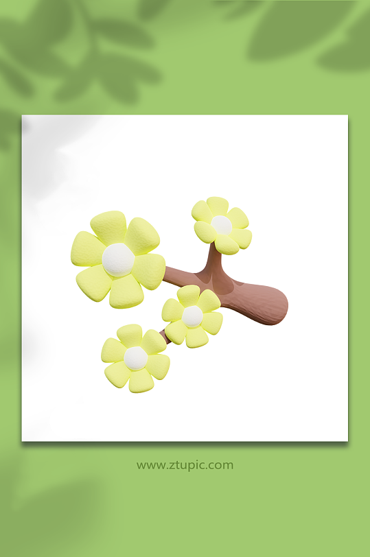 3d立体黄色黏土花模型-众图网