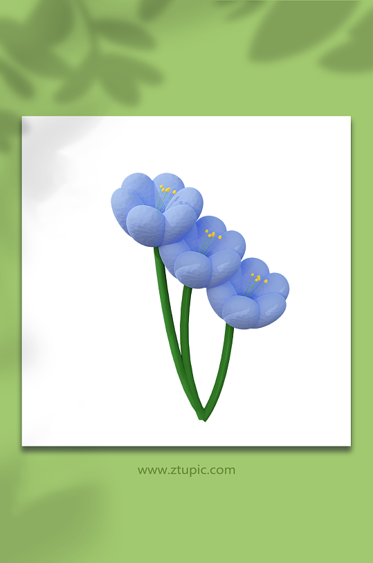 3d立体蓝色黏土花模型-众图网