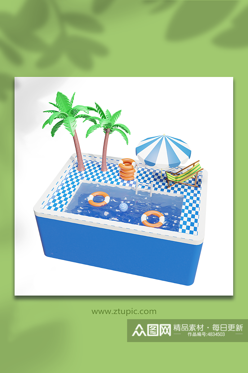 蓝色夏季游泳池创意3d场景素材