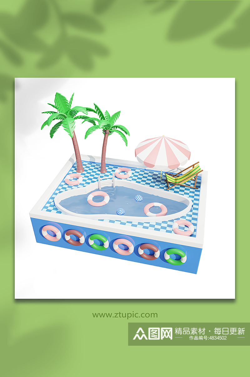 卡通夏季游泳池创意3d场景素材