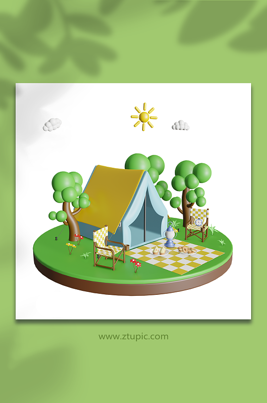 春季露营场景3D模型-众图网