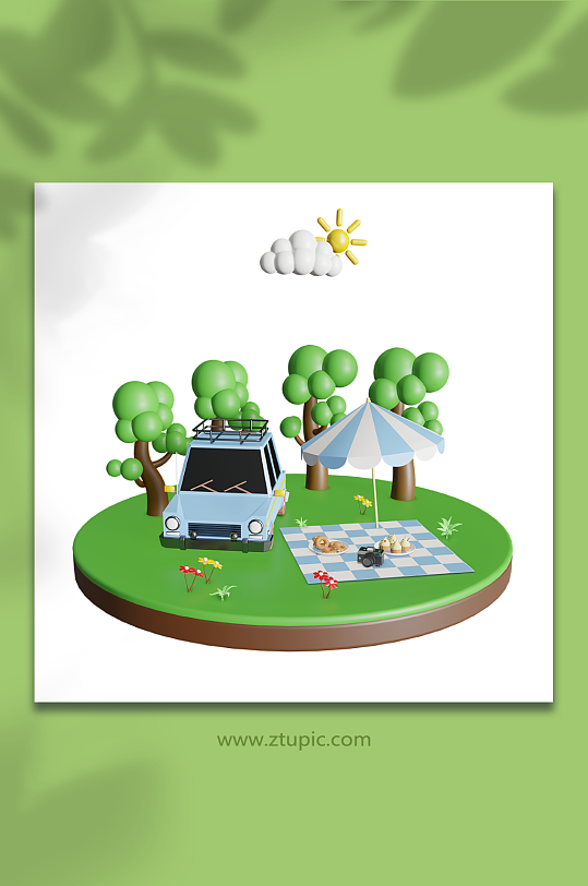 春日露营场景3D模型-众图网