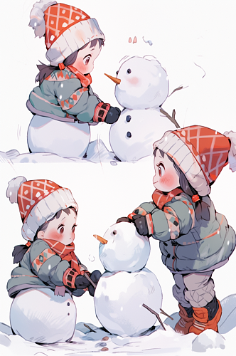 数字艺术冬天堆雪人插画