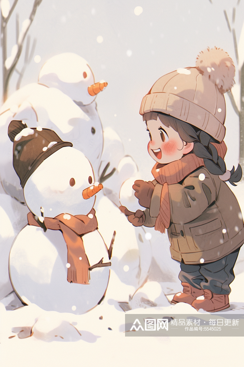 数字艺术冬天堆雪人插画素材