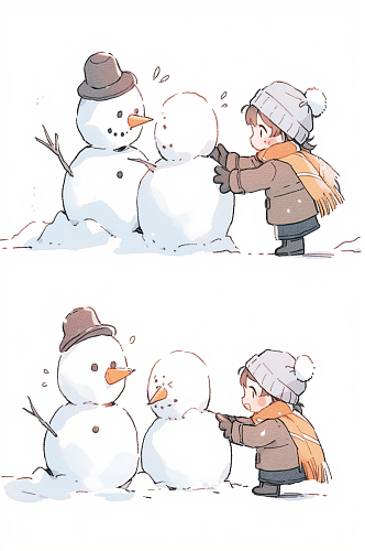 数字艺术冬天堆雪人插画