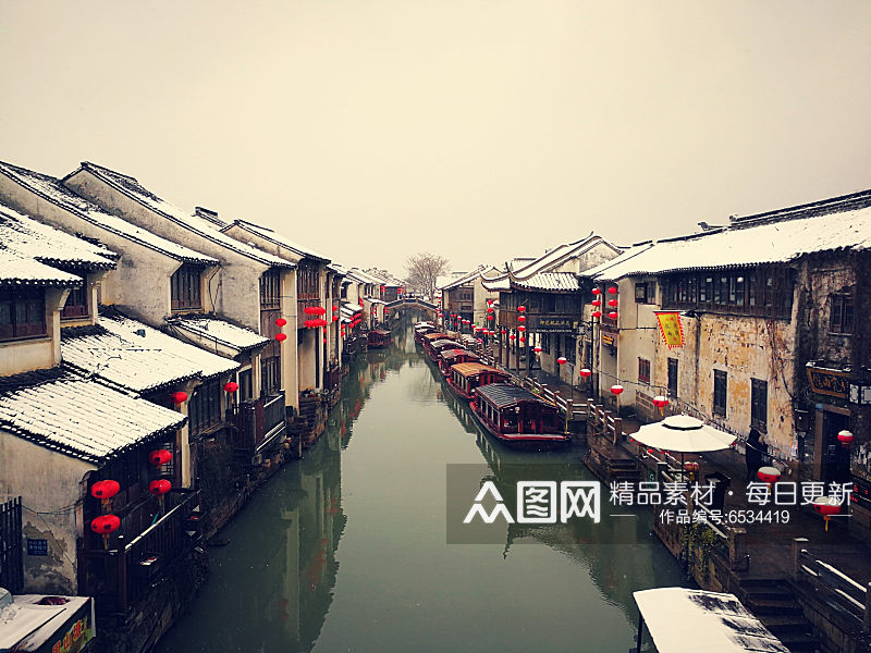 苏州山塘街的雪景素材