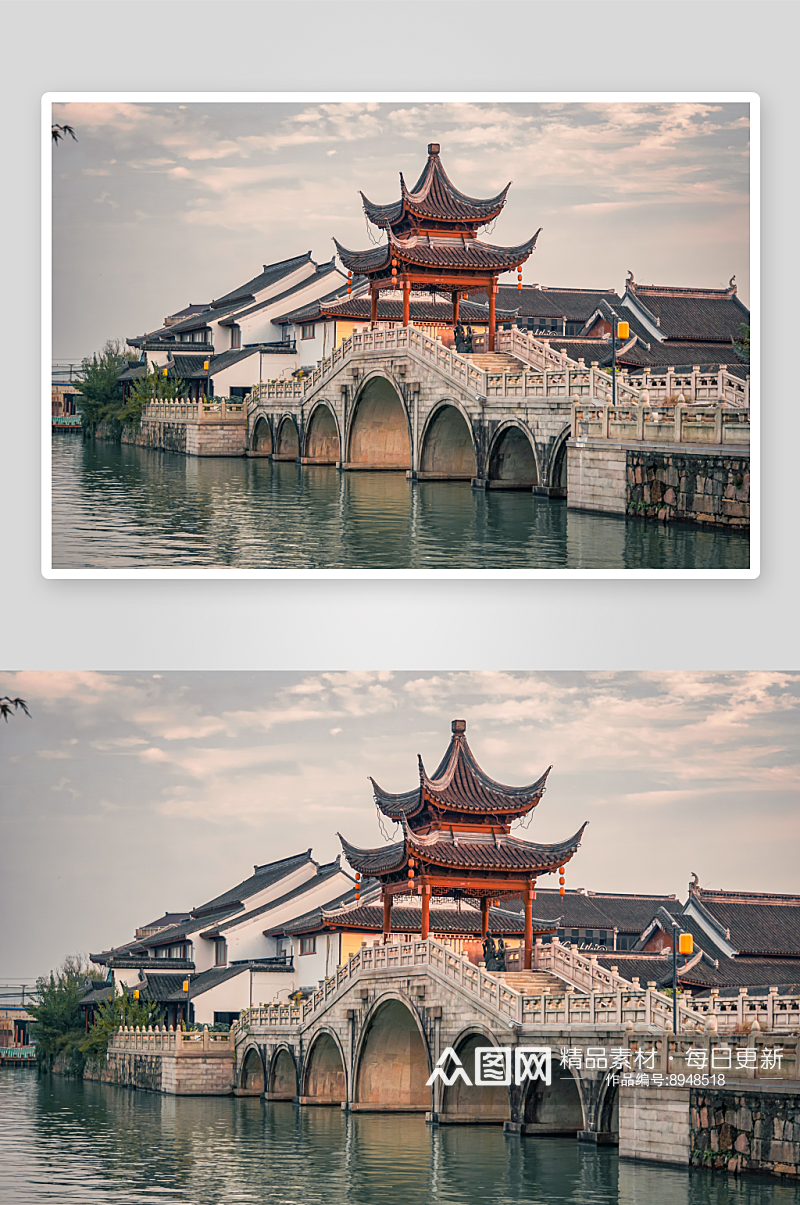 风景古建筑高楼小桥流水素材