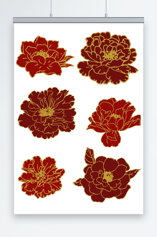 矢量富贵牡丹花卉元素插画-众图网