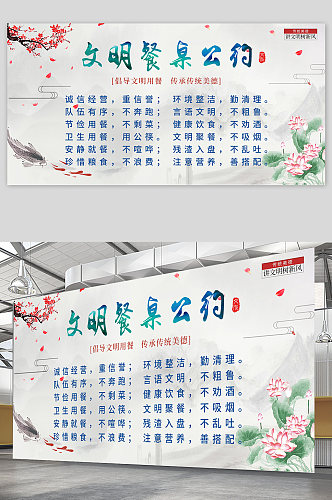 中国风学校校园文明餐桌公约展板