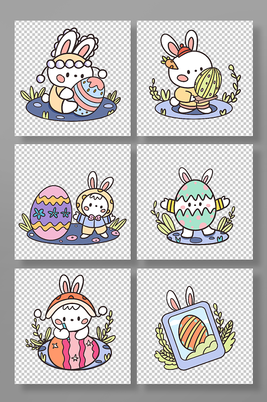 可爱复活节兔子彩蛋插画元素-众图网