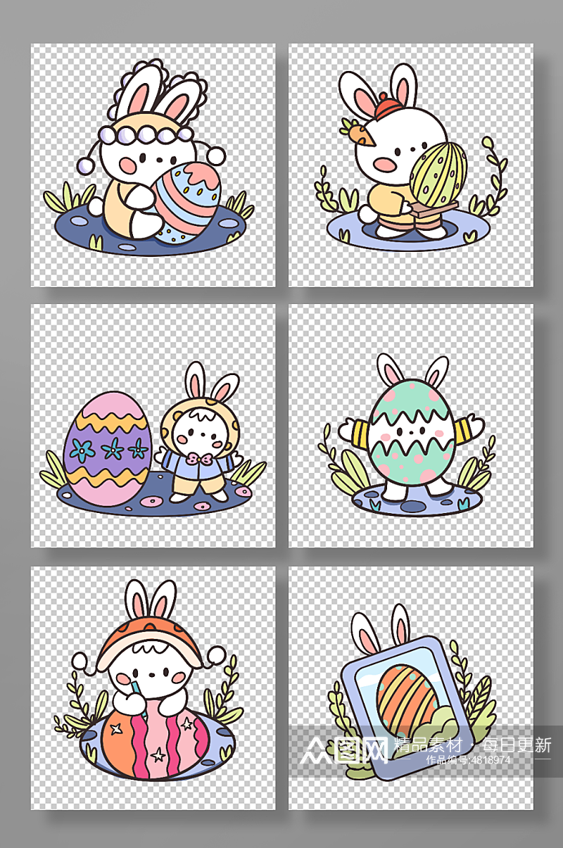 可爱复活节兔子彩蛋插画元素素材