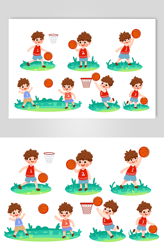 可爱儿童打篮球运动人物元素插画